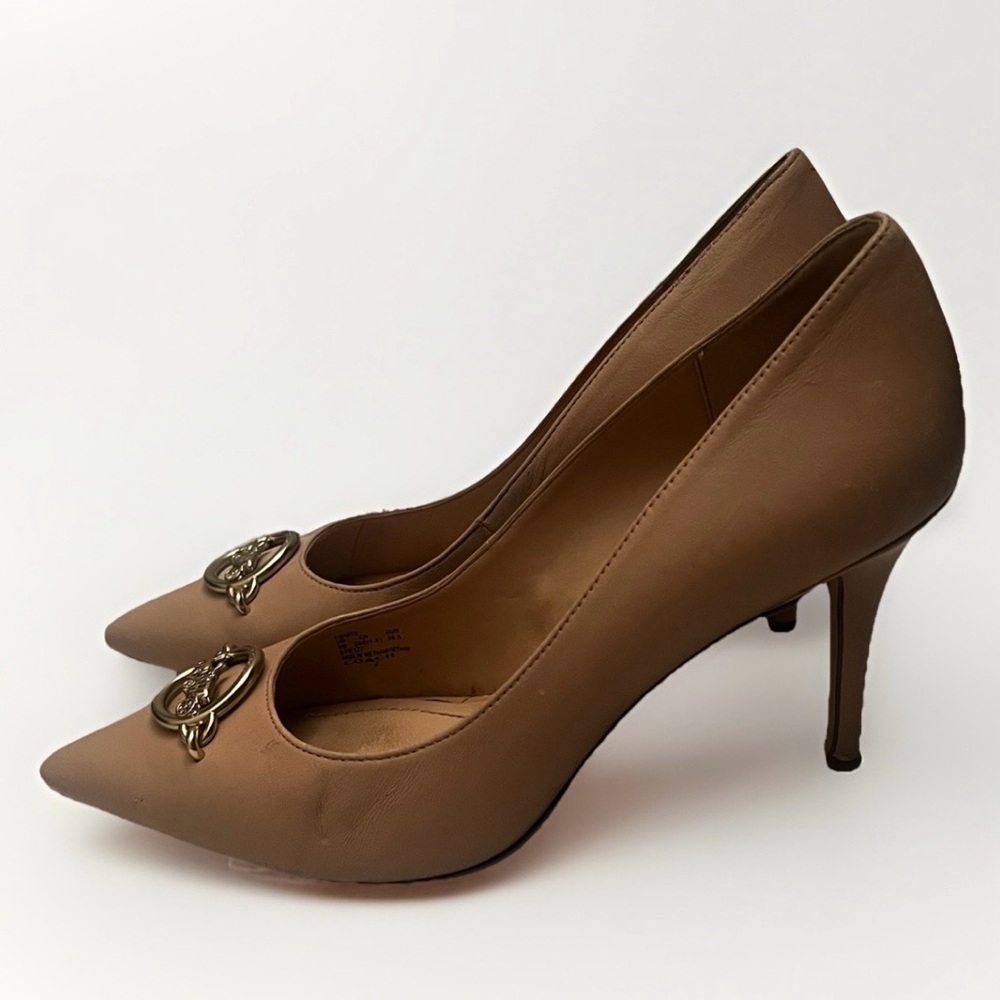 COACH Audrey 90 Leather Pump Pointed Toe 3.25” Designer Heels Womens‎ Sz 9 Nude - Picture 5 of 11